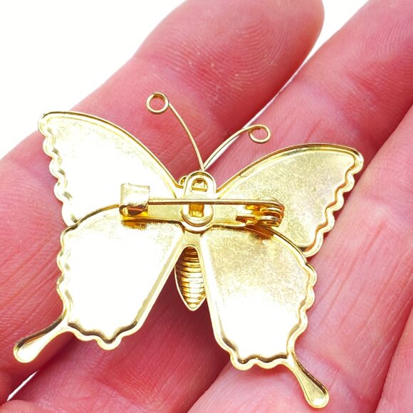 Vtg Monarch Butterfly Enamel Brooch Pin Glittery Multicolor Gold Tone Set of 2 - Picture 7 of 7
